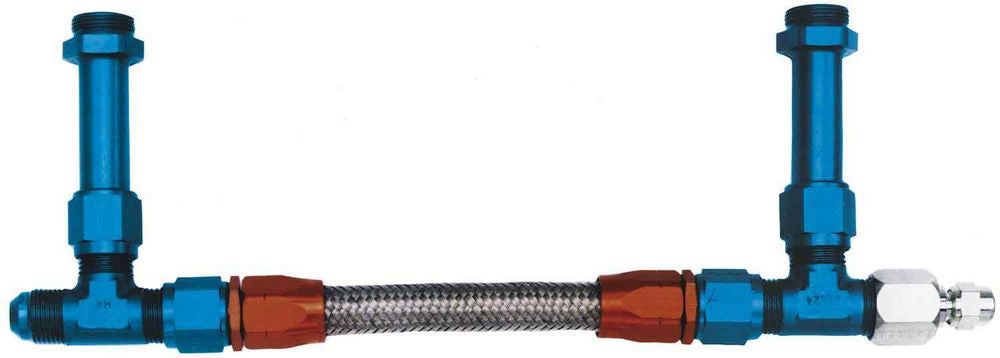 Aeroquip Carburetor Fuel Line - 8 AN Male Inlet - Dual 7/8-20 in Male Outlets - Braided Stainless Hose - Blue / Red /