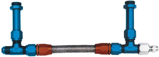 Aeroquip Carburetor Fuel Line - 8 AN Male Inlet - Dual 7/8-20 in Male Outlets - Braided Stainless Hose - Blue / Red /