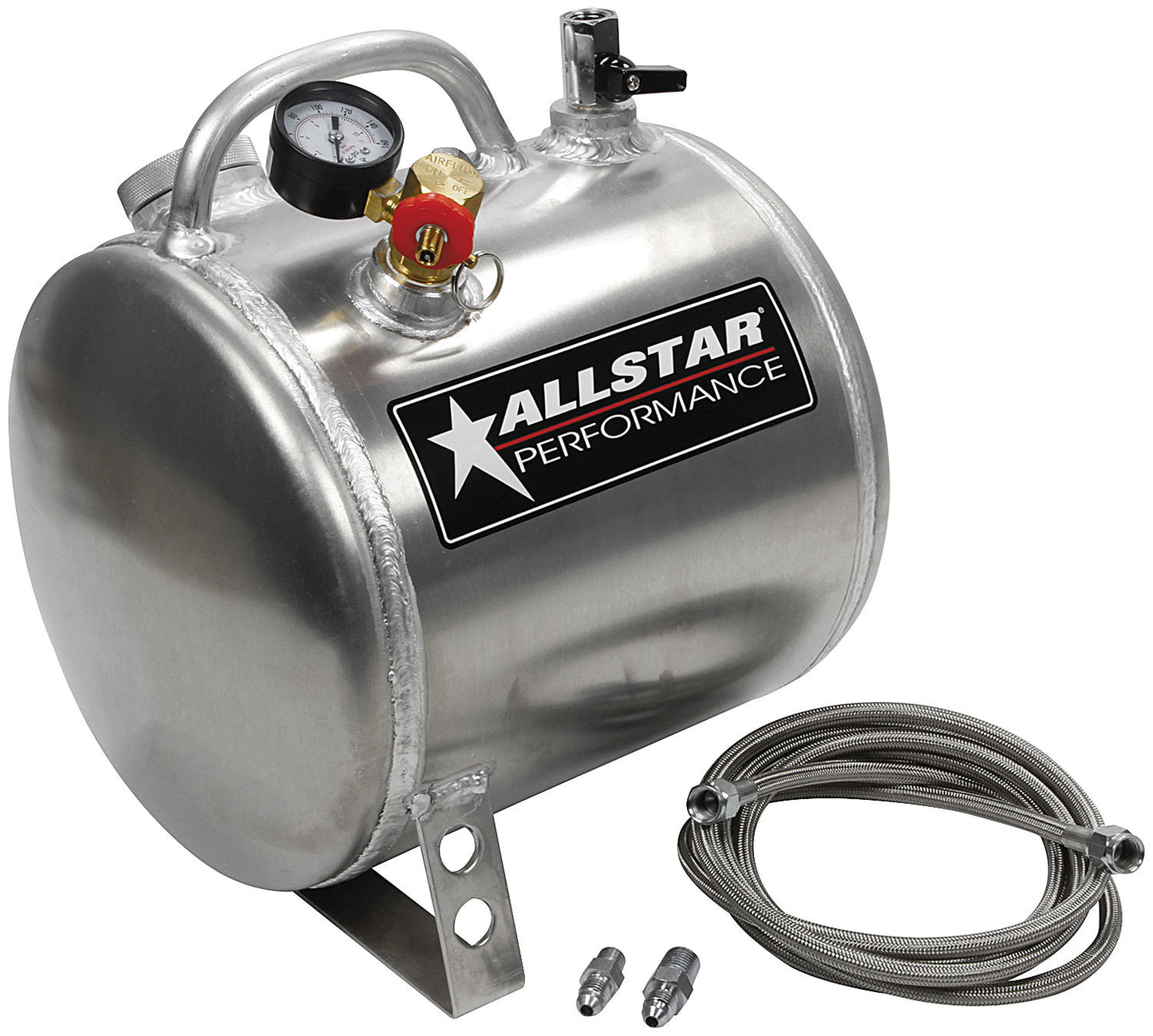 Allstar Performance Oil Pump Primer - Portable - 9 in Diameter x 11 in Long - 4 AN Hose - 1/8 in NPT Male Fitting -