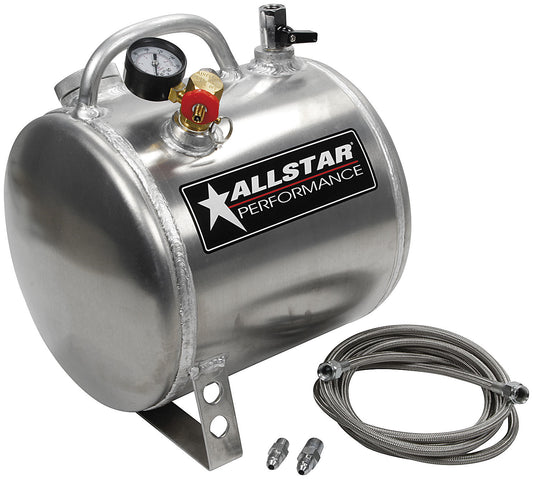 Allstar Performance Oil Pump Primer - Portable - 9 in Diameter x 11 in Long - 4 AN Hose - 1/8 in NPT Male Fitting -