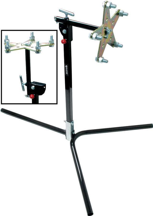 Allstar Performance Tire Prep Stand - Manual - Pivoting Head - Steel - Black Paint / Cadmium - 5 x 5 / Wide 5 Wheels -