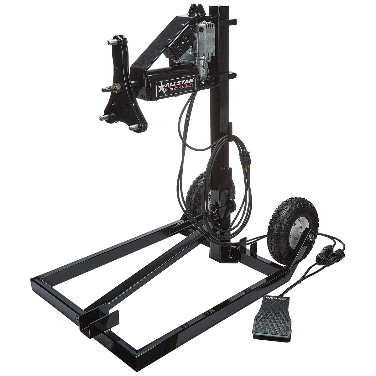 Allstar Performance Tire Prep Stand - Electric - 110V - Cart / Foot Pedal / Motor / Wheels - 5 x 5 / Wide 5 Wheels -