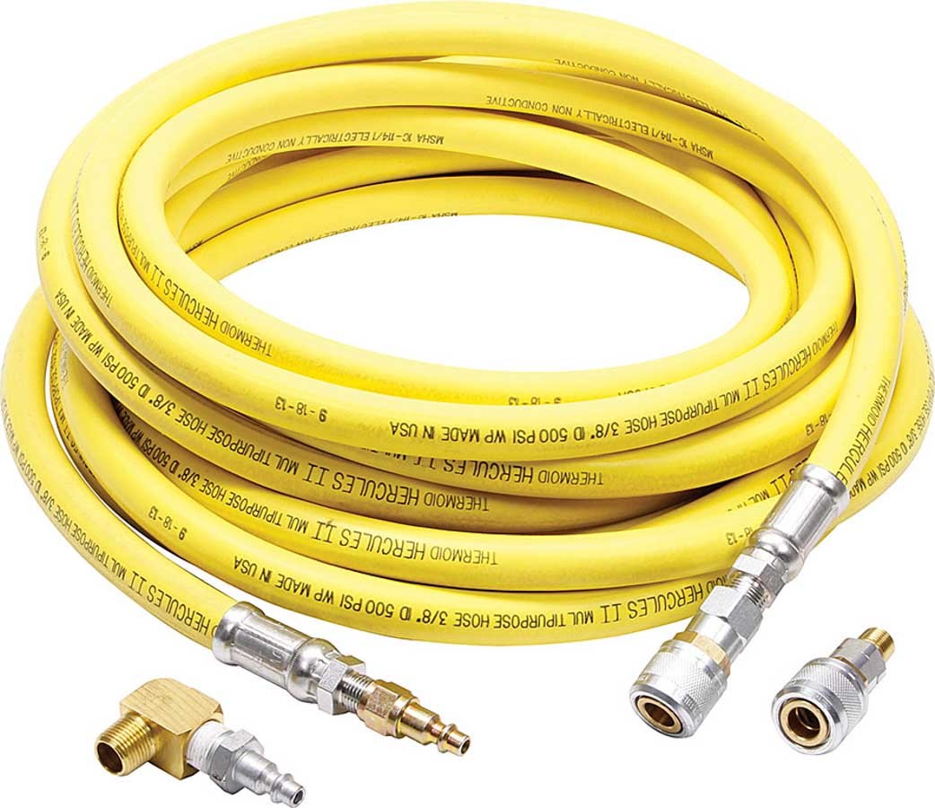 Allstar Performance Air Hose - 0.375 in ID - 35 ft Long - 500 psi - Fittings Included - Rubber / Brass - Air Jacks -
