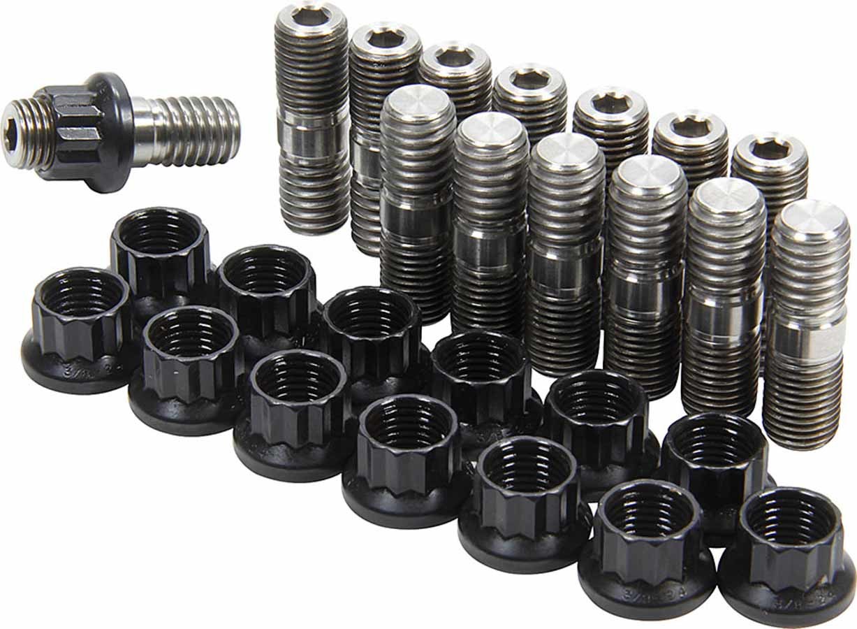 Allstar Performance Header Stud - 3/8 in Diameter - 1.23 in Long - 12 Point Nuts - Titanium - Natural - Small Block