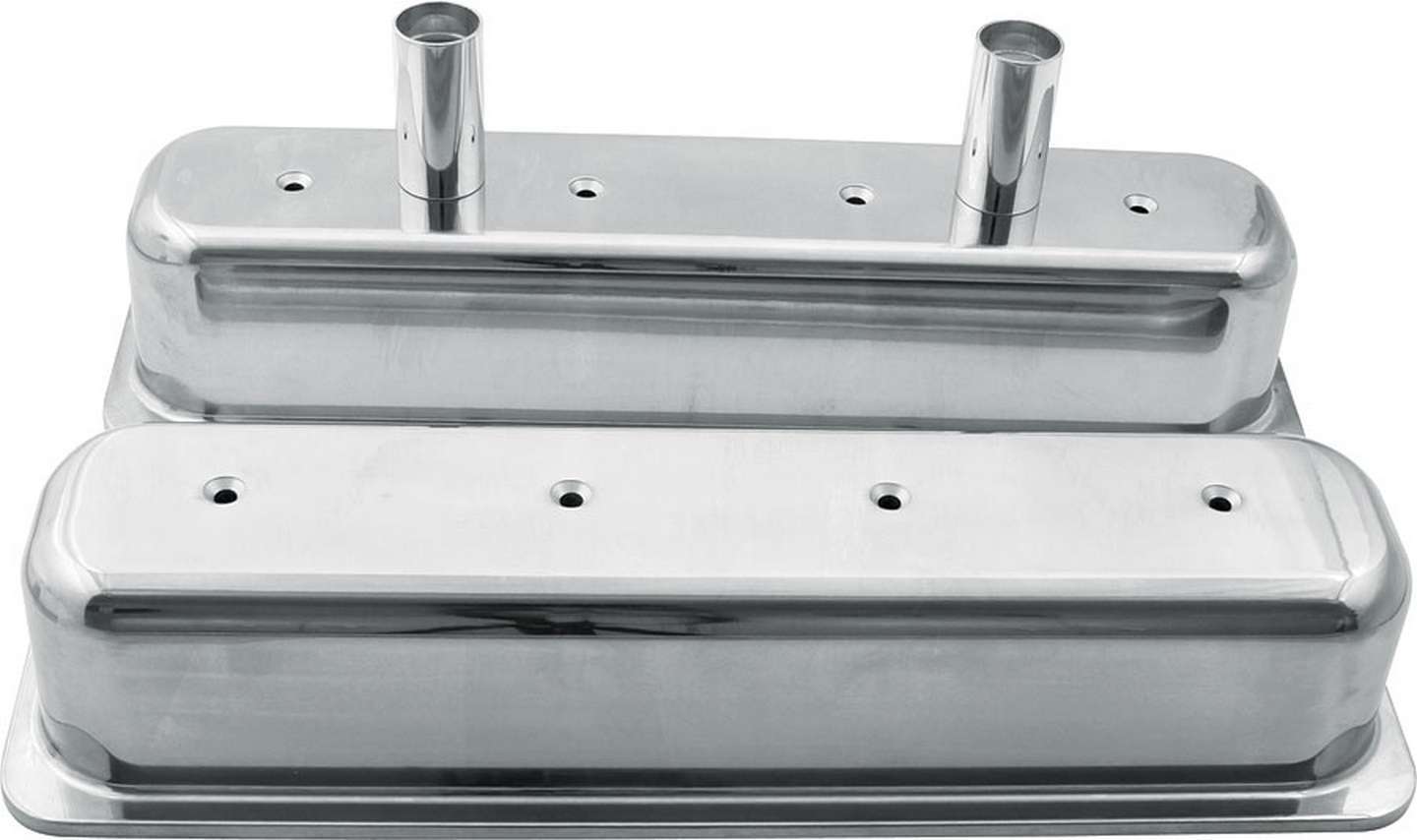 Allstar Performance Valve Cover - Tall - Breather Tubes - Aluminum - Polished - Center Bolt - Small Block Chevy - Pair