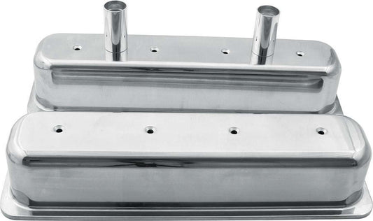 Allstar Performance Valve Cover - Tall - Breather Tubes - Aluminum - Polished - Center Bolt - Small Block Chevy - Pair