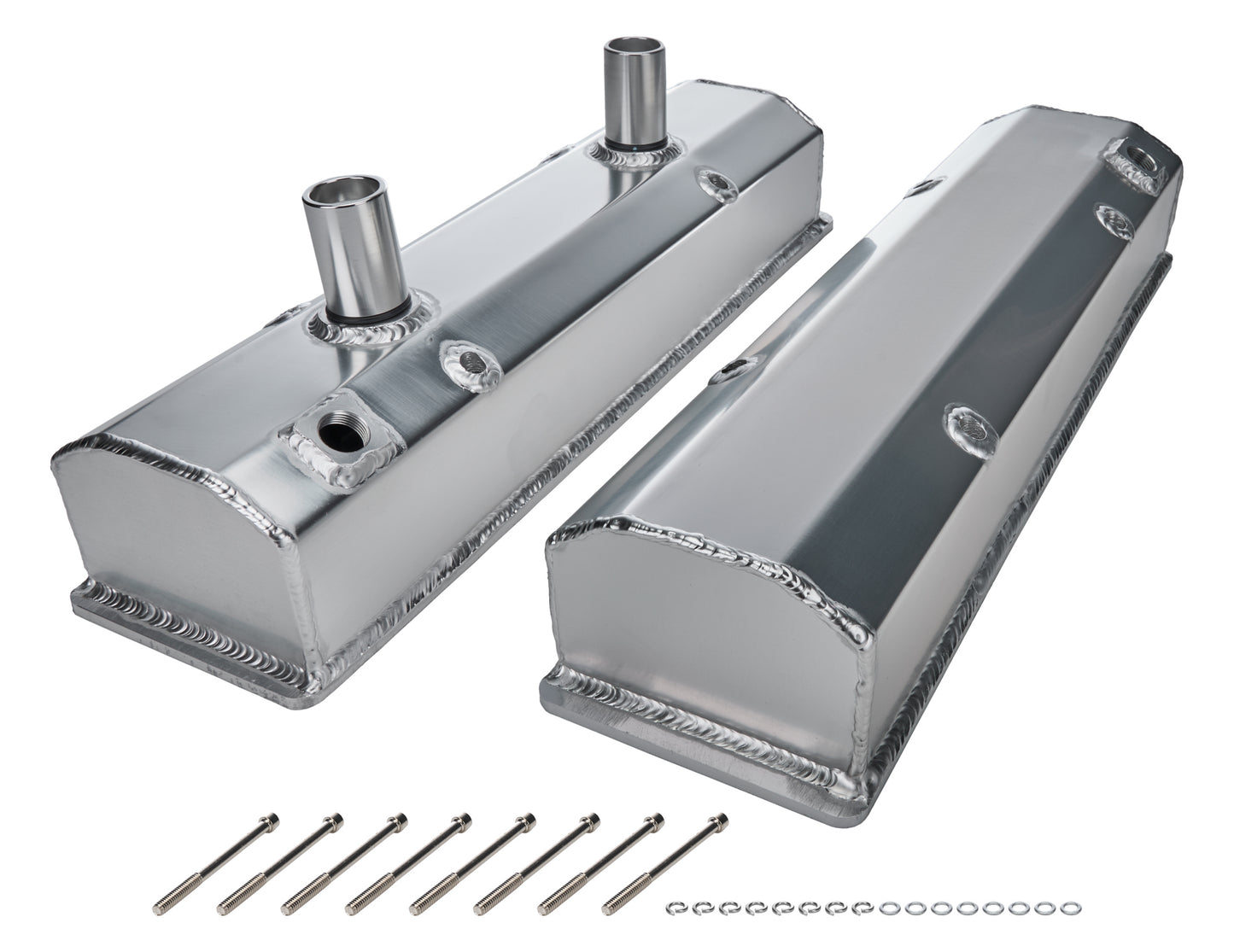 Allstar Performance Valve Cover - Tall - Breather Tubes - Fabricated Aluminum - Natural - Small Block Chevy - Pair