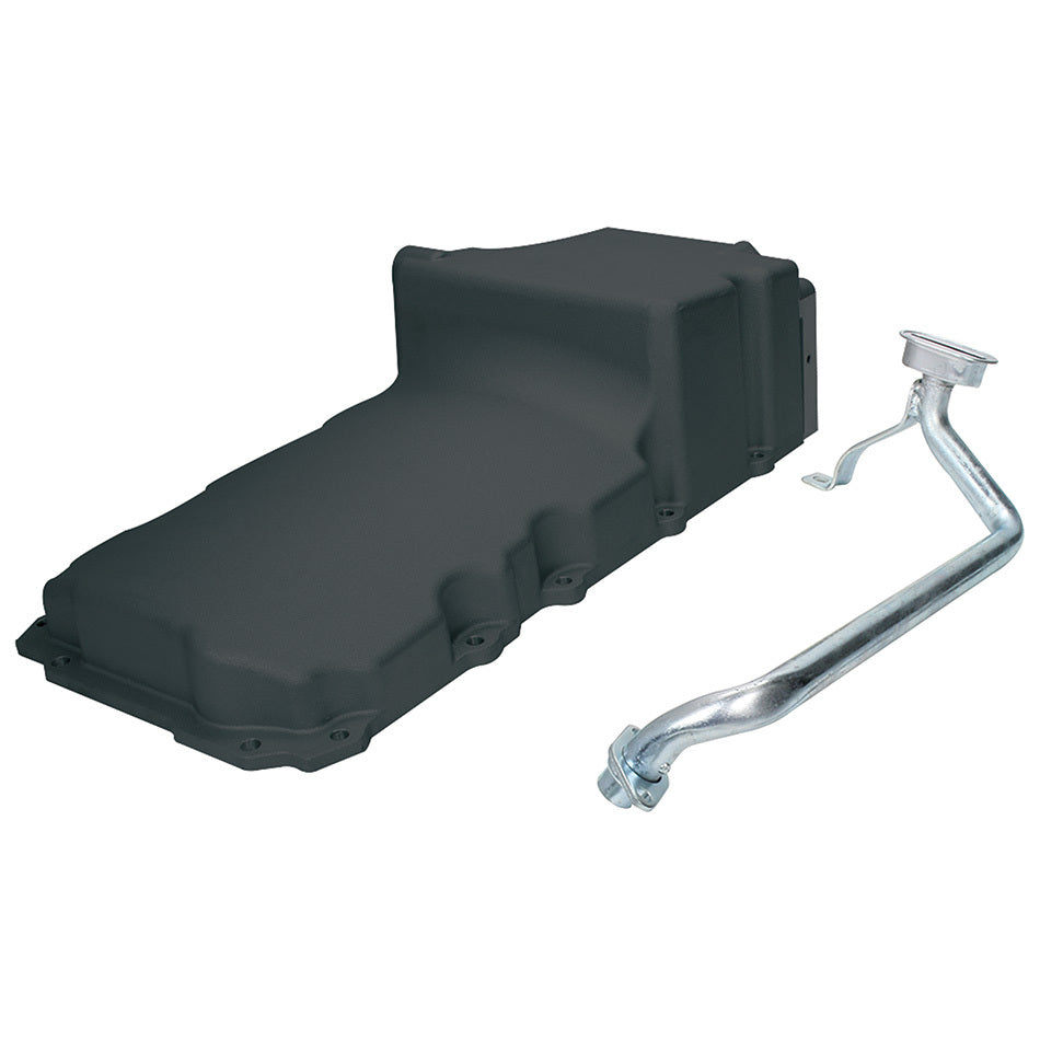 Allstar Performance Engine Oil Pan - Rear Sump - 6 qt - Stock Depth - Aluminum - Black Powder Coat - GM LS-Series - Kit