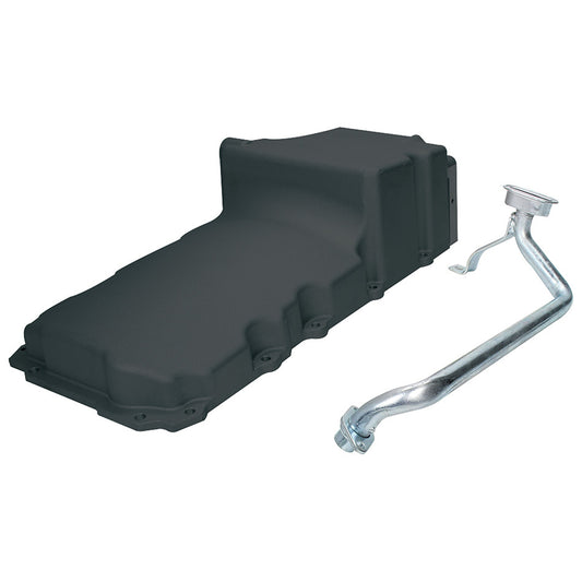 Allstar Performance Engine Oil Pan - Rear Sump - 6 qt - Stock Depth - Aluminum - Black Powder Coat - GM LS-Series - Kit