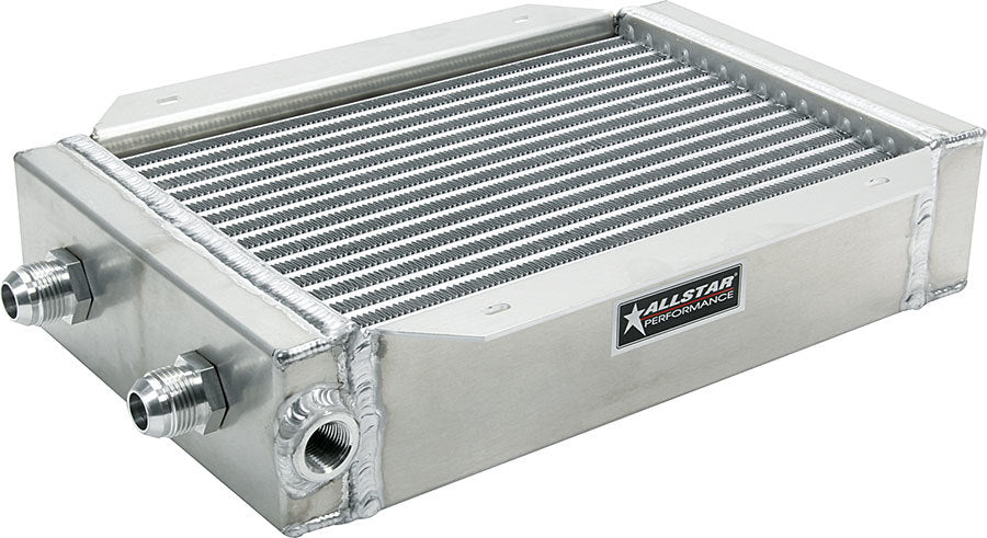 Allstar Performance Fluid Cooler - 8.75 x 15 x 3.5 in - Plate Type - 12 AN Male Inlet / Outlet - 1/2 in NPT Female
