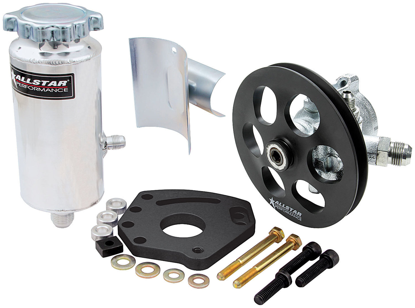 Allstar Performance Power Steering Pump - GM Type 2 - 3 gpm - 1300 psi - Head Mount / Tank / V-Belt Pulley Included -
