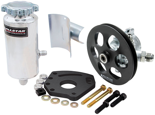 Allstar Performance Power Steering Pump - GM Type 2 - 3 gpm - 1300 psi - Head Mount / Tank / V-Belt Pulley Included -