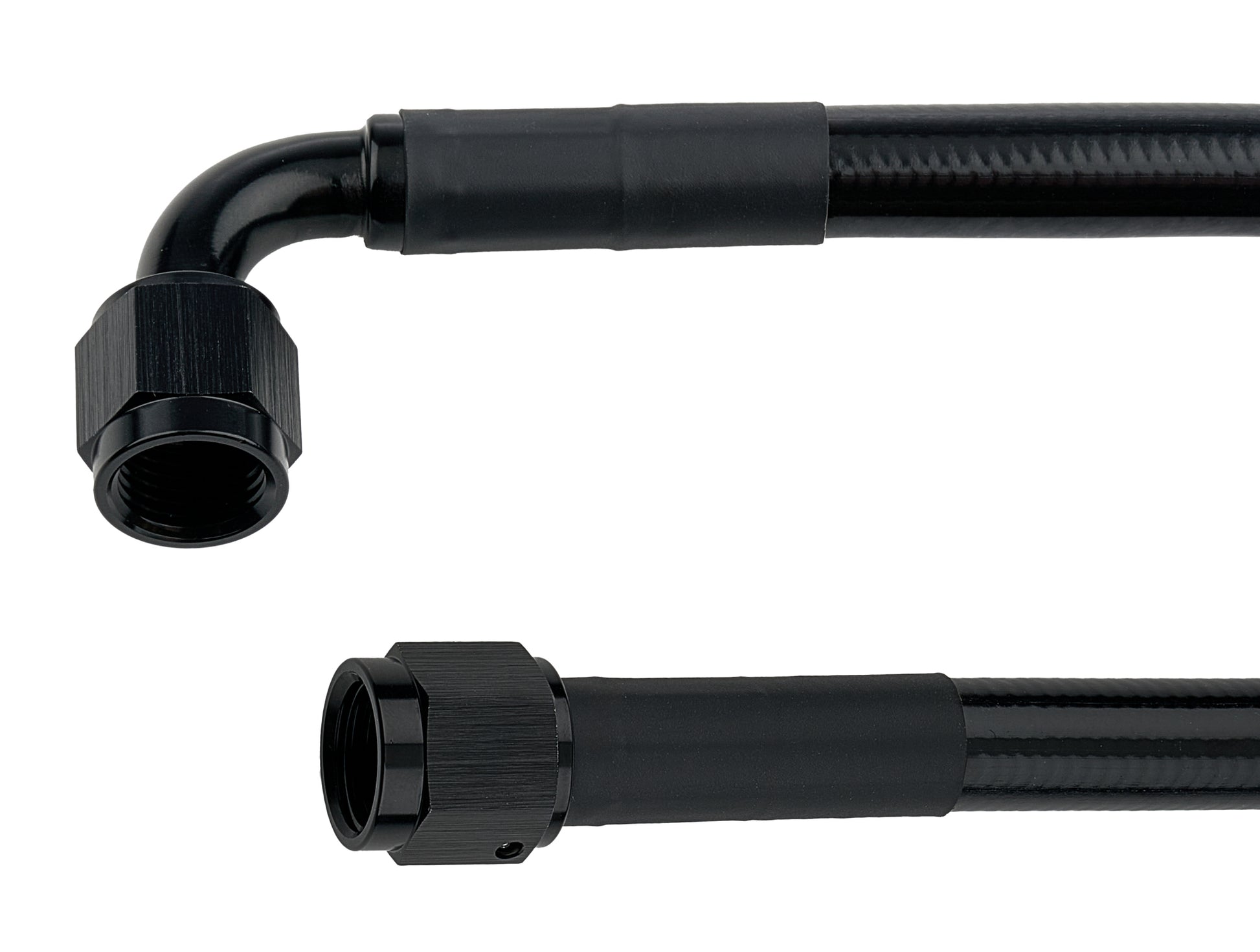 Allstar Performance AN Hose Assembly - 21 in Long - 6 AN Hose - 6 AN Straight to 6 AN 90 Degree Female - Braided