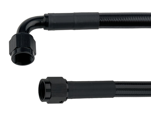 Allstar Performance AN Hose Assembly - 21 in Long - 6 AN Hose - 6 AN Straight to 6 AN 90 Degree Female - Braided