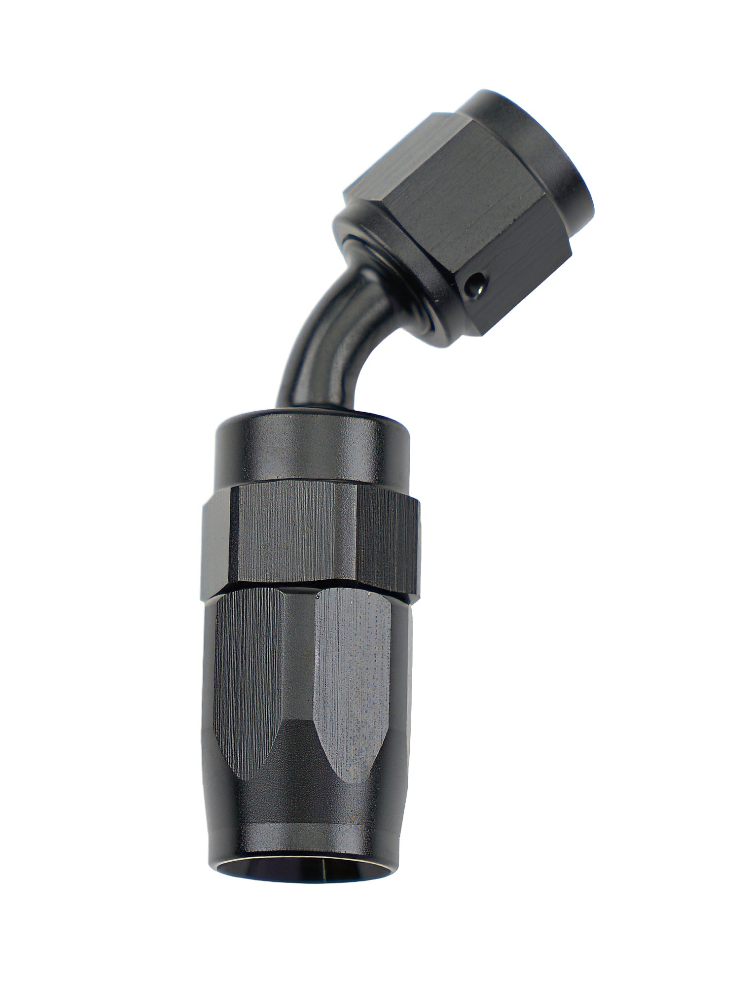 Allstar Performance Fitting - Hose End - 45 Degree - 4 AN Hose to 4 AN Female Swivel - Aluminum - Black Anodized - Each