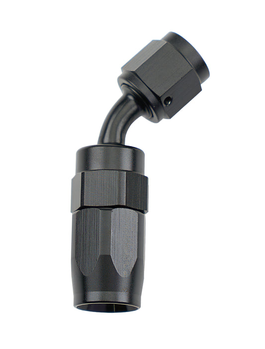 Allstar Performance Fitting - Hose End - 45 Degree - 4 AN Hose to 4 AN Female Swivel - Aluminum - Black Anodized - Each