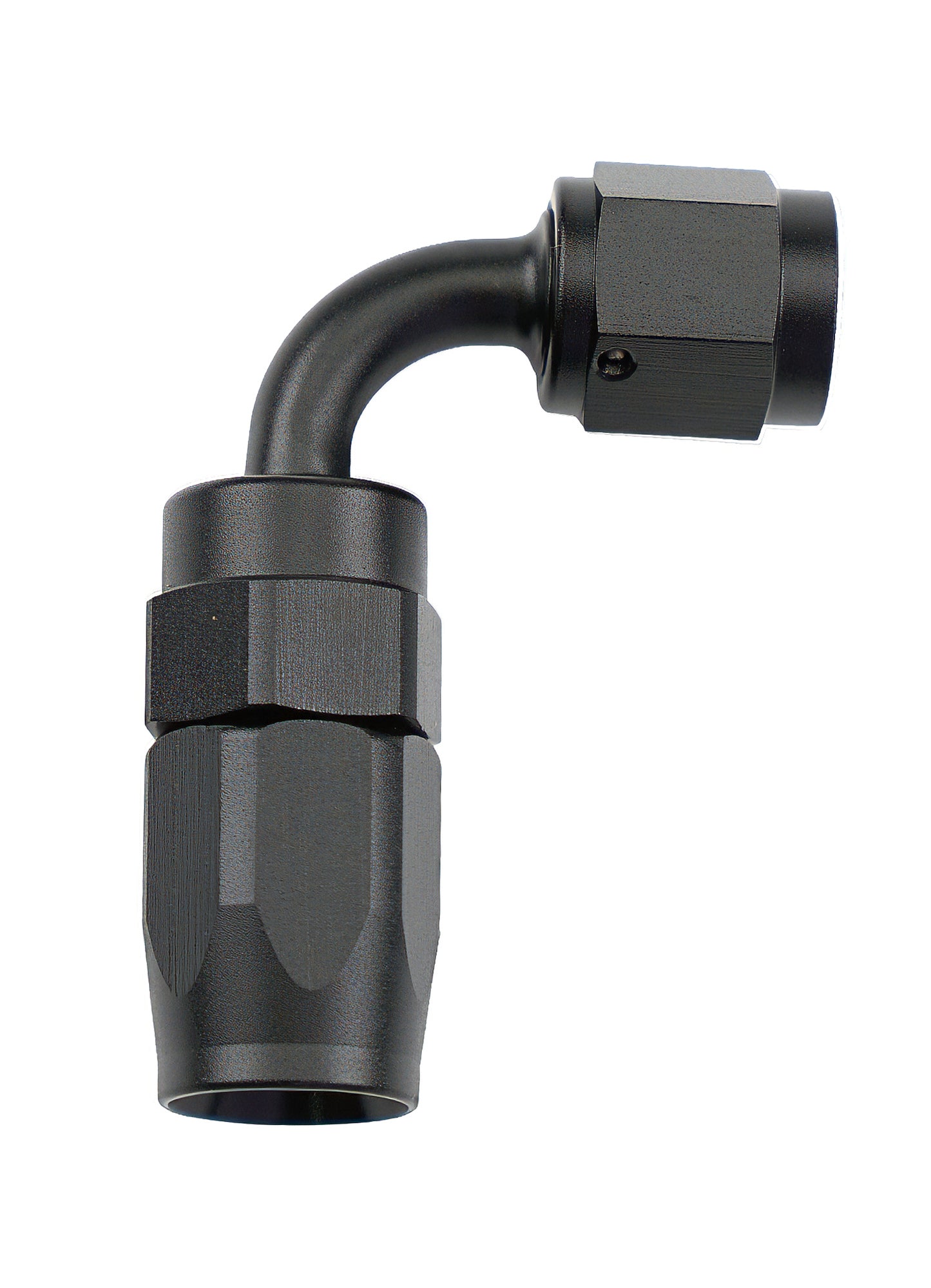 Allstar Performance Fitting - Hose End - 90 Degree - 4 AN Hose to 4 AN Female Swivel - Aluminum - Black Anodized - Each