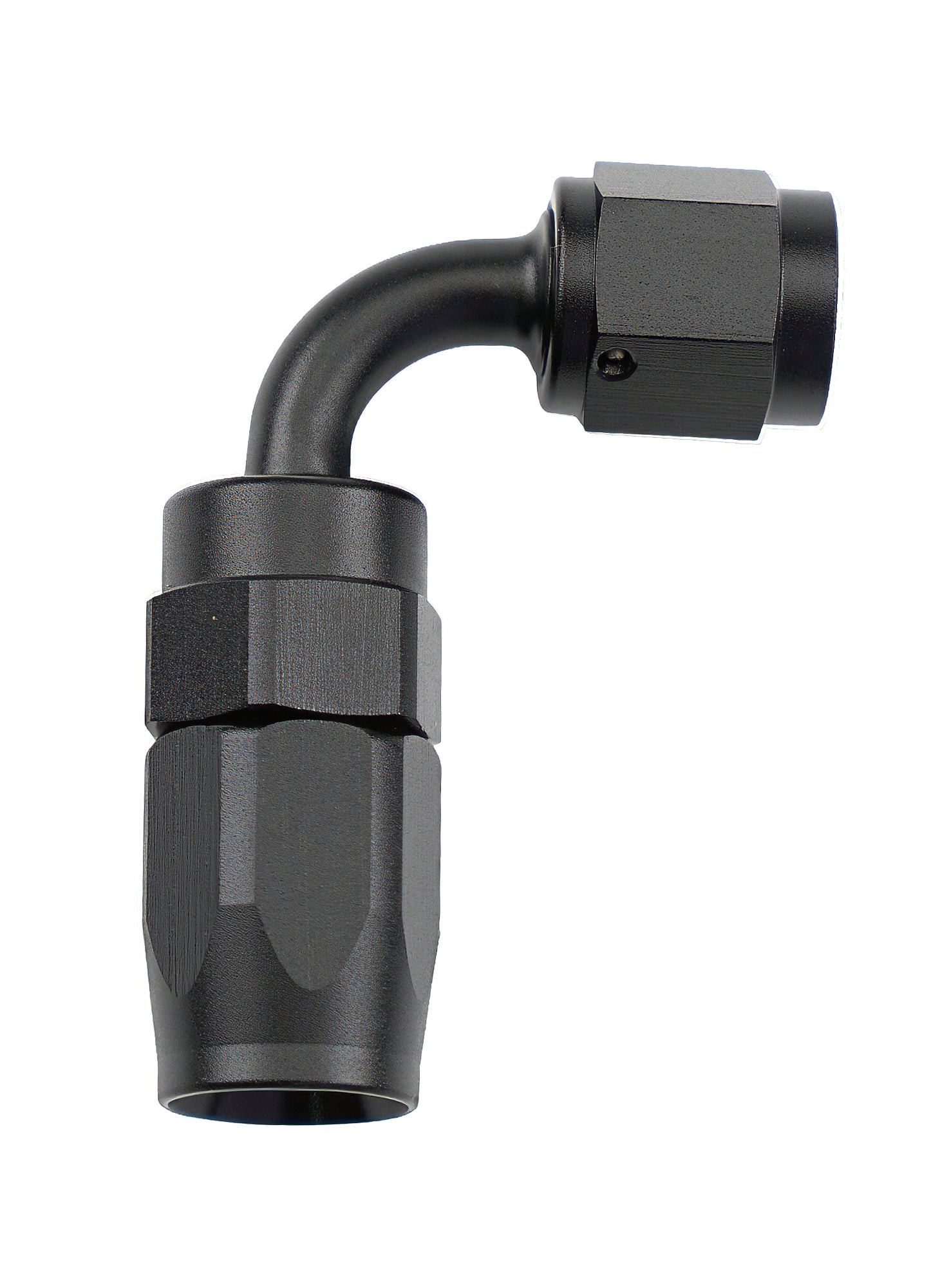 Allstar Performance Fitting - Hose End - 90 Degree - 4 AN Hose to 4 AN Female Swivel - Aluminum - Black Anodized - Each