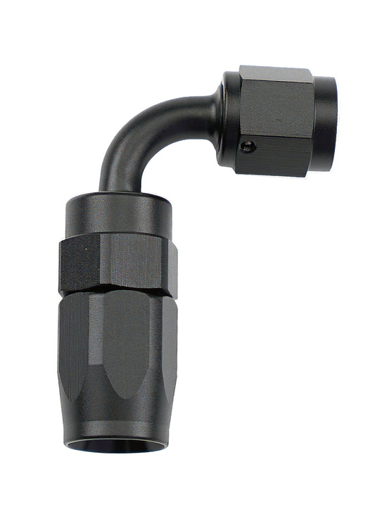 Allstar Performance Fitting - Hose End - 90 Degree - 4 AN Hose to 4 AN Female Swivel - Aluminum - Black Anodized - Each