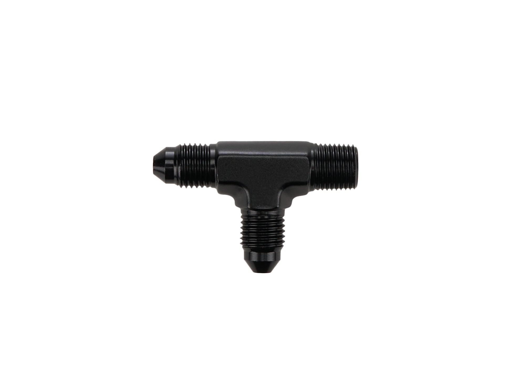 Allstar Performance Fitting - Adapter tee - 1/8 in NPT Male x 3 AN Male x 3 AN Male - Aluminum - Black Anodized - Each