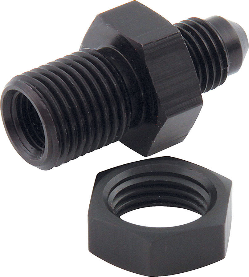 Allstar Performance Brake Line Adapter - Bulkhead - 4 AN Male to 3/8-24 in Inverted Flare Male - Aluminum - Black