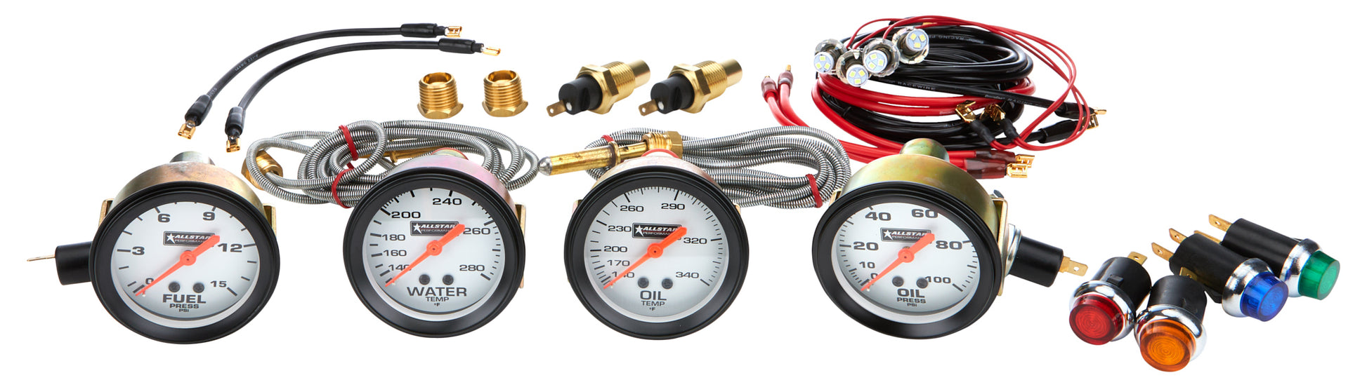 Allstar Performance Gauge Kit - Oil Pressure / Water Temperature / Oil Temperature / Fuel Pressure - 2-5/8 in Diameter