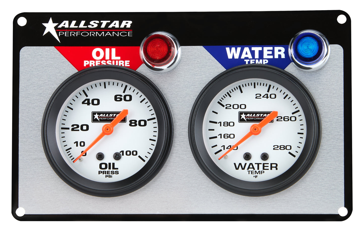 Allstar Performance Gauge Panel Assembly - Oil Pressure / Water Temperature - 2-5/8 in Diameter - Silver Face -