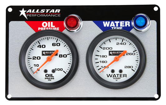 Allstar Performance Gauge Panel Assembly - Oil Pressure / Water Temperature - 2-5/8 in Diameter - Silver Face -