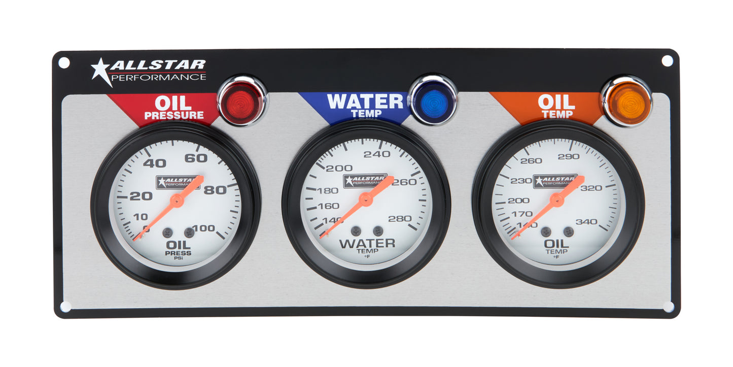 Allstar Performance Gauge Panel Assembly - Oil Pressure / Oil Temperature / Water Temperature - 2-5/8 in Diameter -