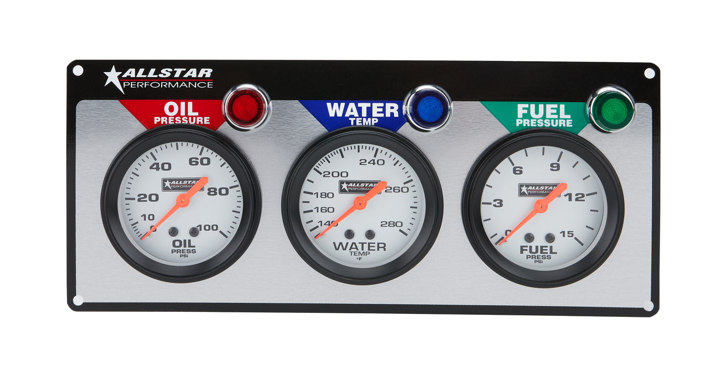 Allstar Performance Gauge Panel Assembly - Fuel Pressure / Oil Pressure / Water Temperature - 2-5/8 in Diameter -