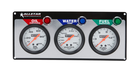 Allstar Performance Gauge Panel Assembly - Fuel Pressure / Oil Pressure / Water Temperature - 2-5/8 in Diameter -