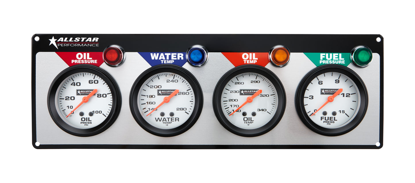 Allstar Performance Gauge Panel Assembly - Fuel Pressure / Oil Pressure / Oil Temperature / Water Temperature - 2-5/8