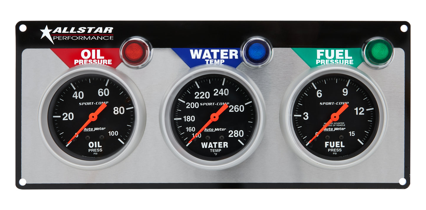 Allstar Performance Gauge Panel Assembly - Auto Meter Sport-Comp - Fuel Pressure / Oil Pressure / Water Temperature -