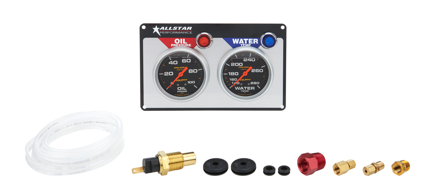 Allstar Performance Gauge Panel Assembly - Auto Meter Pro-Comp - Oil Pressure / Water Temperature - 2-5/8 in Diameter