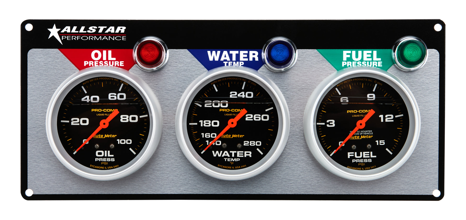 Allstar Performance Gauge Panel Assembly - Auto Meter Pro-Comp - Fuel Pressure / Oil Pressure / Water Temperature -