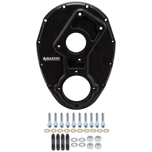 Allstar Performance Timing Cover - 1-Piece - Camshaft Drive - Aluminum - Black Anodized - Small Block Chevy - Sprint
