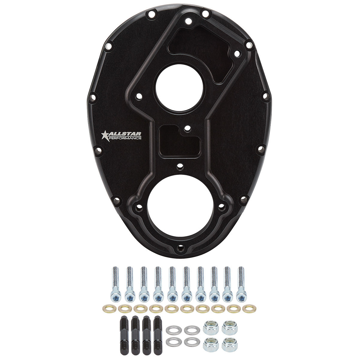 Allstar Performance Timing Cover - 1-Piece - Camshaft Drive - Aluminum - Black Anodized - Raised Camshaft - Small