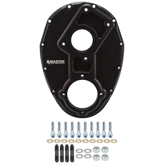 Allstar Performance Timing Cover - 1-Piece - Camshaft Drive - Aluminum - Black Anodized - Raised Camshaft - Small