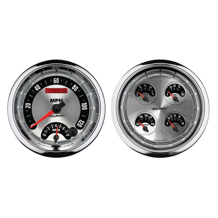 Autometer Combination Gauge Kit - American Muscle - Analog - Fuel Level / Oil Pressure / Speedometer / Tachometer /