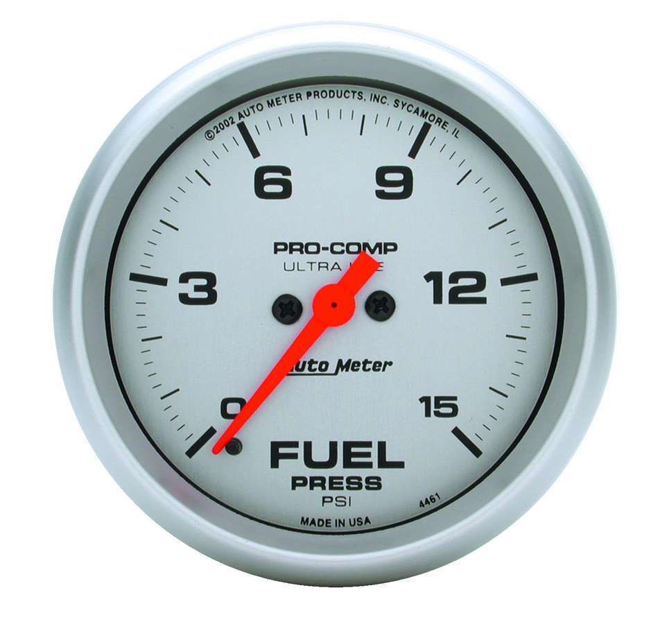 Autometer Fuel Pressure Gauge - Ultra-Lite - 0-15 psi - Electric - Analog - Full Sweep - 2-5/8 in Diameter - Silver
