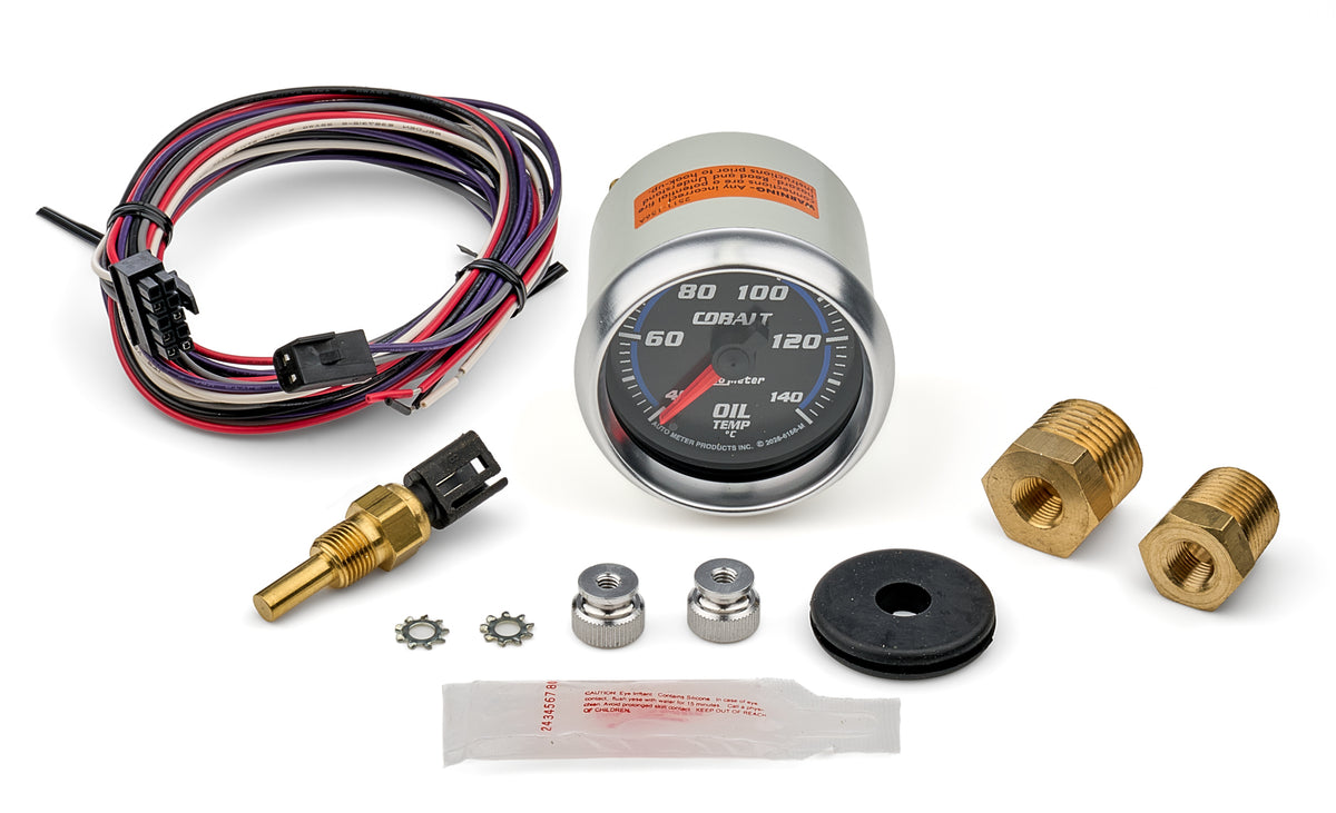 Autometer Oil Temperature Gauge - Cobalt - 40-140 Degree C - Electric - Analog - Full Sweep - 2-1/16 in Diameter -