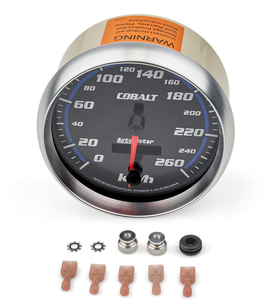 Autometer Speedometer - Cobalt - 260 KPH - Electric - Analog - 5 in Diameter - Programmable - Black Face - Each
