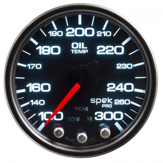 Autometer Oil Temperature Gauge - Spek Pro - 100-300 Degree F - Electric - Analog - Full Sweep - 2-1/16 in Diameter -