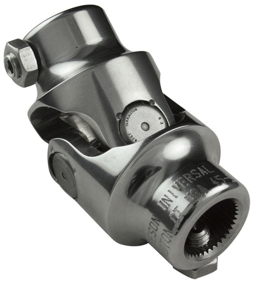 Borgeson Steering Universal Joint - Single Joint - 9/16 in 26 Spline to 3/4 in Double D - Stainless - Polished -