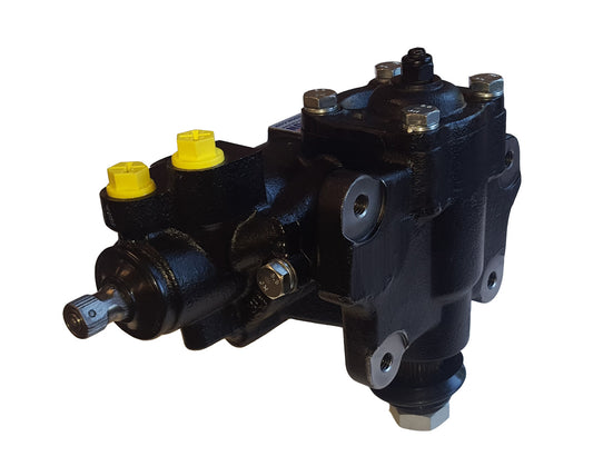 Borgeson Steering Box - Power - 3-Bolt - 3/4 in 30 Spline - 12.7 to 1 Ratio - Iron - Black Paint - GM Fullsize Truck