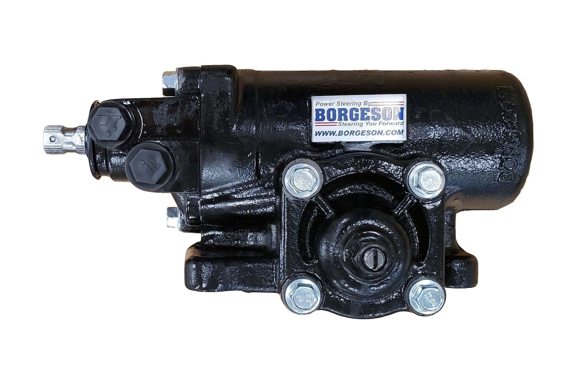 Borgeson Steering Box - Street and Performance - Power - 4-Bolt - 3/4 in 30 Spline - 12.7 to 1 Ratio - Iron - Black