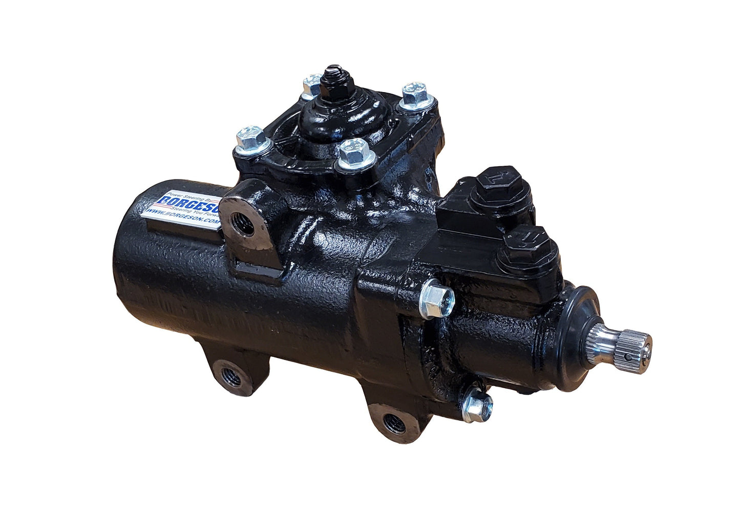 Borgeson Steering Box - Street and Performance - Power - 3-Bolt - 3/4 in 30 Spline - 12.7 to 1 Ratio - Iron - Black