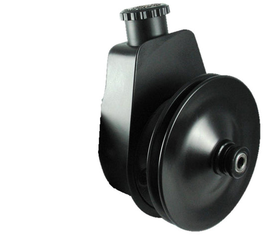 Borgeson Power Steering Pump - Saginaw - V-Belt Pulley - Steel - Black Powder Coat - Small Block Chevy - Kit
