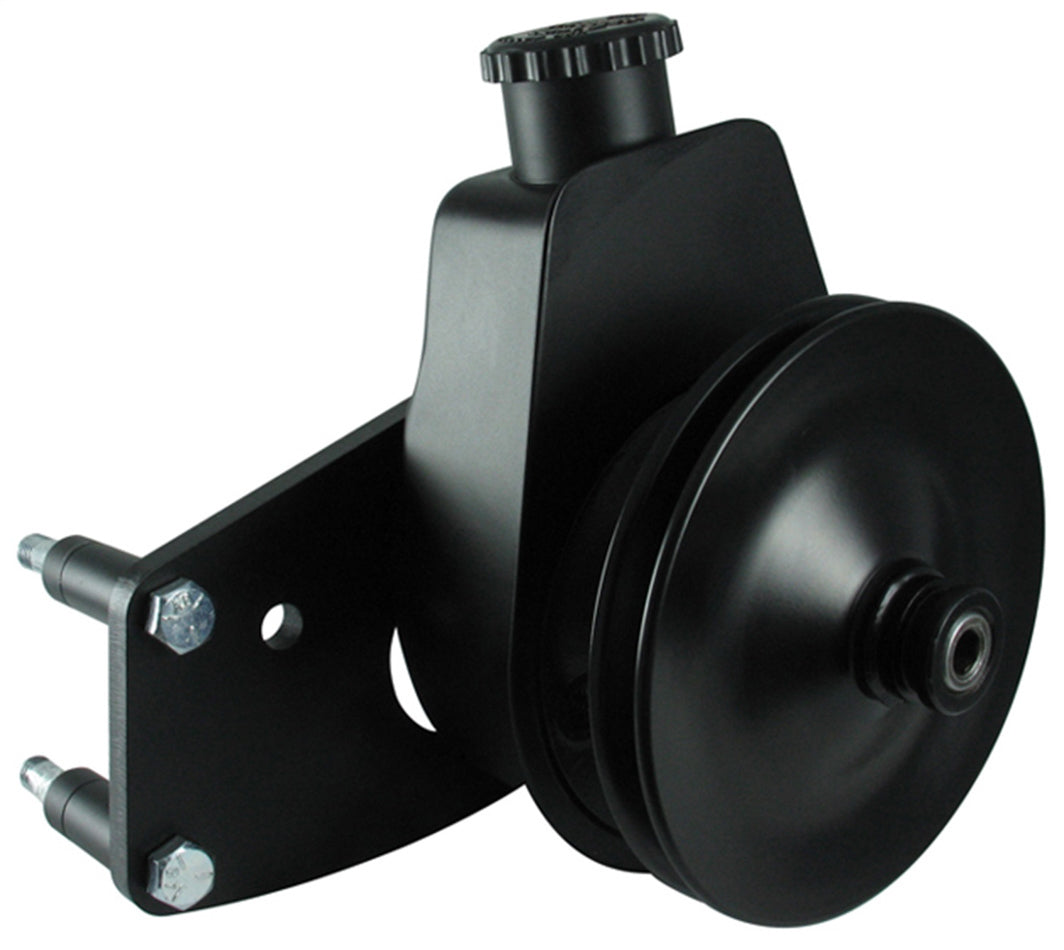 Borgeson Power Steering Pump - Saginaw - Bracket / V-Belt Pulley - Steel - Black Powder Coat - Small Block Ford - Kit