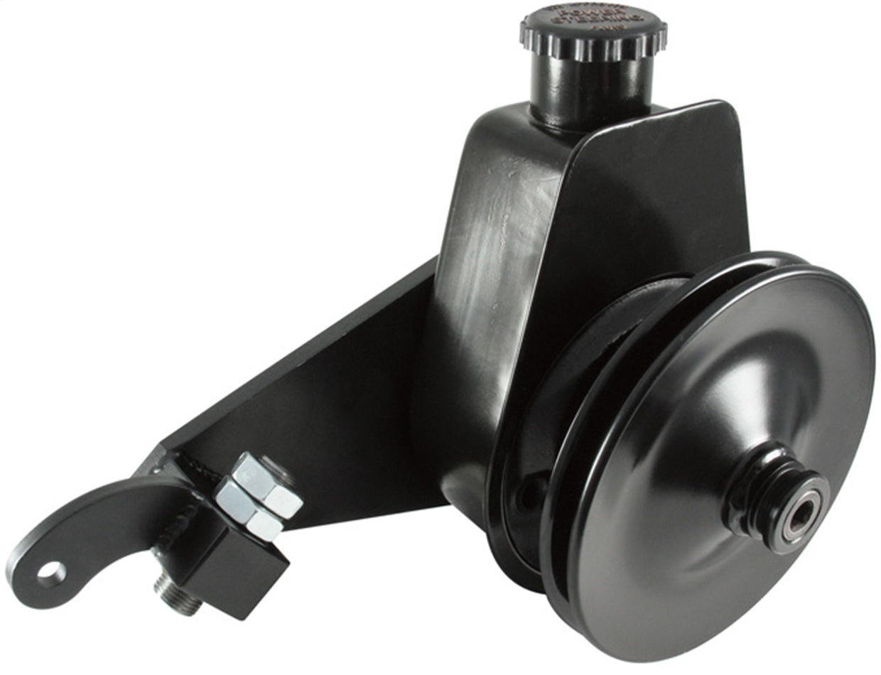 Borgeson Power Steering Pump - Saginaw - Bracket / V-Belt Pulley - Steel - Black Powder Coat - Small Block Ford - Kit